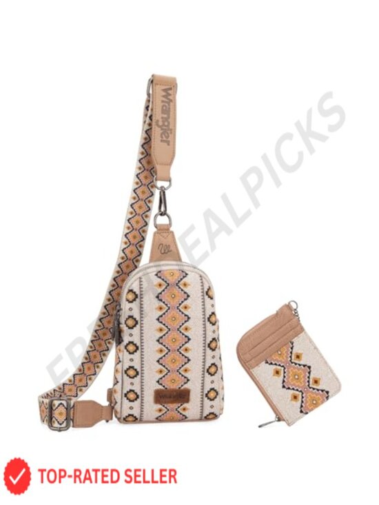 Handbags - Wrangler Aztec Sling Crossbody Bag with Keychain Wallet Set